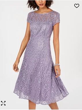 SLNY Sheer Neckline Sequin Lace Tea Length Dress in size 8 (Mystic Heather)